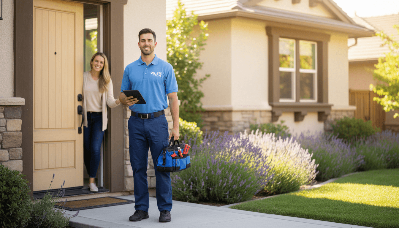 Technician arriving for scheduled AC service